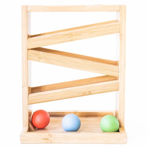 Small Montessori Ball Tracker Wooden Ball Drop - Wood Toys for 3 Year Old - Educational Toy for Baby and Toddler - Ramp Maze Run Track