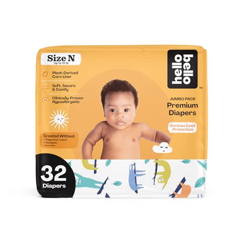 Hello Bello Premium Baby Diapers Size Newborn, 32 Count of Disposable, Extra-Absorbent, Hypoallergenic Baby Diapers with Snug and Comfort Fit, Sleepy Sloth