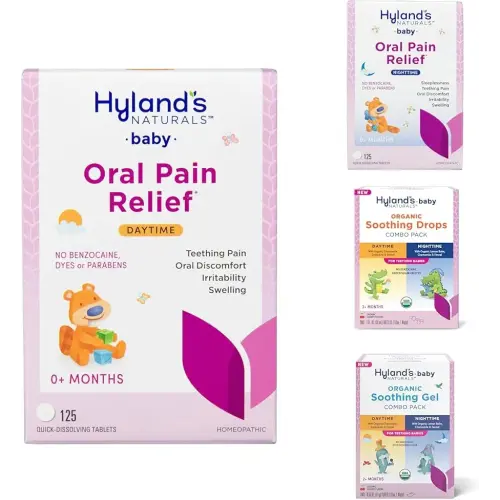 Hyland's Baby Daytime and Nighttime Soothing Tablets and Gel and Drops with Chamomilla, Natural Relief of Oral Discomfort, Irritability, and Swelling, 125 Count