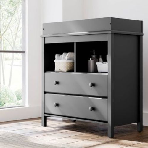 Storkcraft Alpine 2-Drawer Dresser with Changing Table Topper - Gray