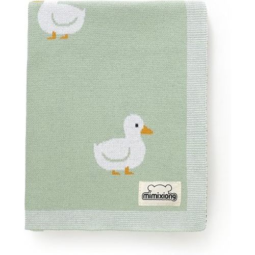 mimixiong Baby Blanket Knit Receiving Boys Girls Blanket Soft Cotton Neutral Blanke for Swaddle Crib Stroller with Cute Sheep (Sage Green-Duck, 30x40 Inch (Pack of 1))