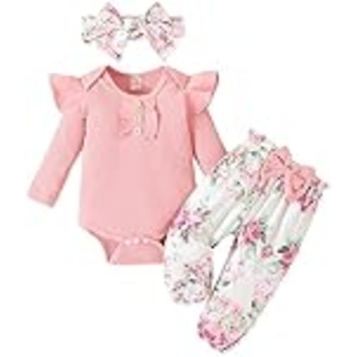 GDTOGRT Baby Girl Clothes Newborn Infant Outfits Ruffle Romper+ Floral Pants + Cute Headband Sets for Girls