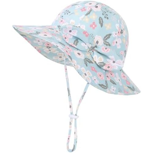 Baby Girl Sun Hat Infant Summer Beach Hats with UPF 50+ Toddler with Wide Brim Strap Outdoor Bucket Hat