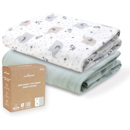 Organic Cotton Crib Sheets Boys, Girls - 2pk Toddler Bed Sheets, Elephant