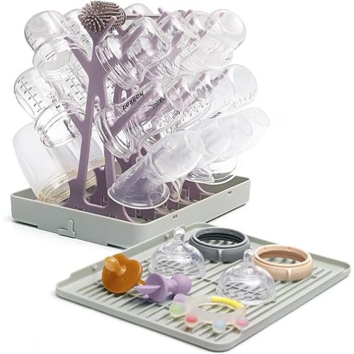 haakaa Baby Bottle Drying Rack with Tray, Space-Saving Bottle Drying Tree