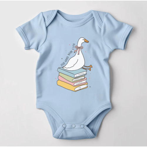 BLUE COLOR: Silly Goose Book Club Baby Jumper, Silly Goose Baby Bodysuit, Newborn Clothes, Silly Goose Theme Clothes, Gift for Baby, Baby Clothes