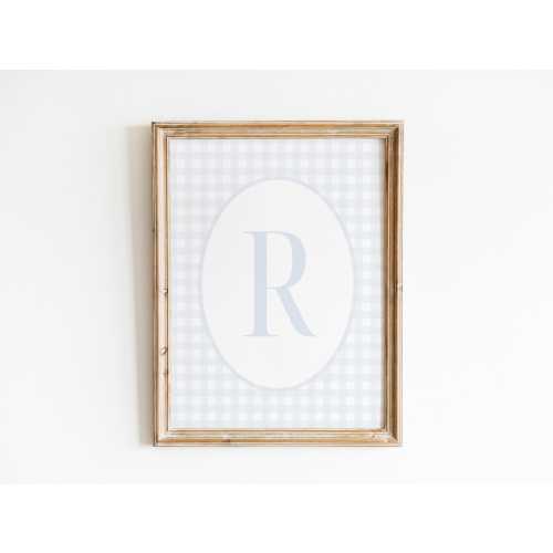 Custom Vintage Style Initial Print, Boy Initial Print, Baby Girl Nursery, Gingham Nursery Print, Neutral Nursery Decor, Personalized Nursery