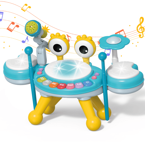 Liegorji Crab Drum Instruments Set, Kids Musical Microphone Toys, Birthday Gifts for 1-3 3-5 5-8 Year Old