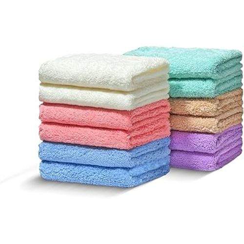 10''x10''Baby Washcloths, Microfiber Baby Towels for Newborns,Extra Absorbent and Soft Burp Cloth for Infants and Toddlers,Gentle On Sensitive Skin (Coral Fleece-12)