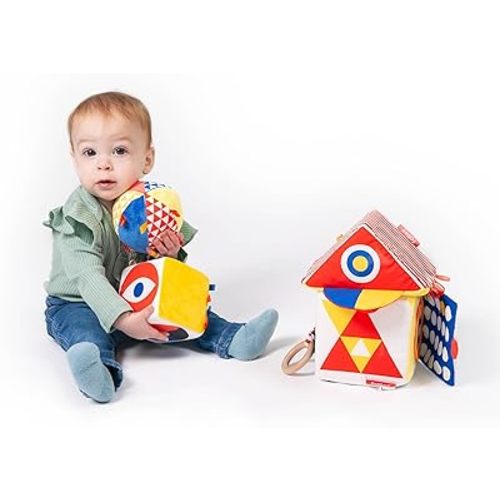 The Baby Bauhaus Set, Jumbo Soft Baby Blocks with Rattle Ball and Mirror from Follies, 0 to 18 Months, Newborn Gift, Award Winning Montessori Developmental Sensory Toys