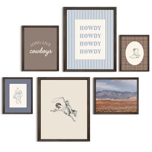 Western Cowboy Wall Art Decor Vintage Nursery Poster Western Room Canvas Wall Decor Baby Boy Nursery Prints Retro Cowboy Pictures Vintage Artwork for Boys Bedroom 8x10x6 Inch Framed