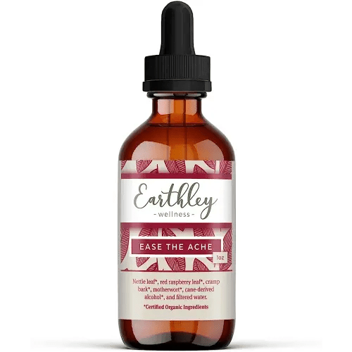 Earthley Wellness Ease The Ache, Natural Hormone Support for Cramps, Bloating, Mood Swings, and Postpartum Discomfort, Cramp Bark, Red Raspberry Leaf, Motherwort, Nettle (1oz)