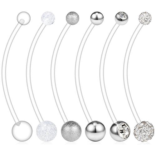 Ruifan 6PCS Mix Style Pregnancy Sport Maternity Flexible Bioplast Belly Navel Button Ring Retainer 14G 1 1/2Inch (38mm)