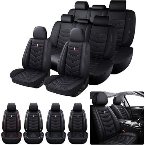 8 Seats Car Seat Covers for Honda Pilot 2003-2026,Premium Nappa Leather Waterproof Car Seat Cover,Anti-Slip & Durable Car Seat Cover Full Set(Standard,Black)