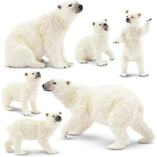 Toymany 6PCS Polar Bear Figurines Toy with Polar Bear Cub, 2-4" Realistic Plastic Arctic Animals Figures Family Set for Christmas Educational Toys Cake Toppers Birthday Gifts for Kids