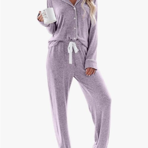 Aamikast Women's Pajama Sets Long Sleeve Button Down Sleepwear Nightwear Soft Pjs Lounge Sets