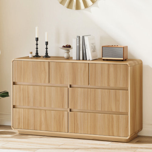 Ebern Designs 47.7"W 7-Drawer Double Dresser with Curved Front & Anti-Tip Device, Modern Storage Chest for Bedroom | Wayfair