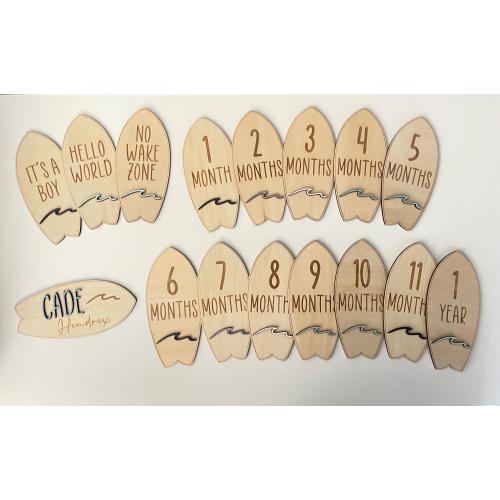 Surfboard and Waves Baby Monthly Milestone Markers & Name Sign