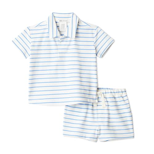 Amazon Essentials x Sofia Grainge Toddlers and Baby Boys' Cotton Pique Short Sleeve Shirt & Shorts Play Set