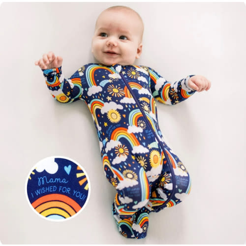 Bamboo Footie Zipper Baby Pajama - Rainbow Baby Bamboo Onesie Sleeper (Blue) - Mama I Wished for You Affirmation – Raising Mama