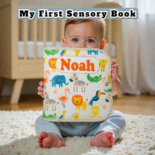 Baby Sensory Texture Book - Custom Name Baby Felt Touch Animal Book - First Birthday Gift - Baby Shower Gift - 0-18 Months Baby Book gift