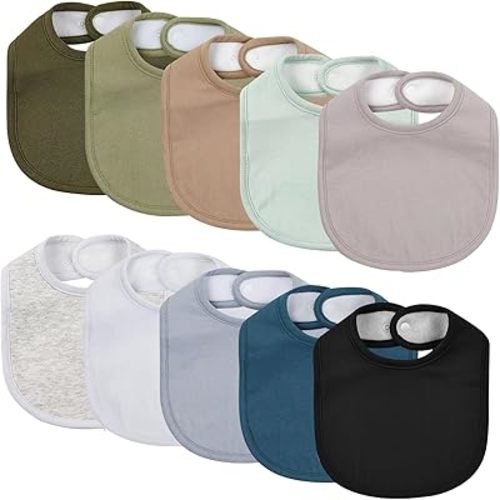 10 Pack de Bavettes en Coton avec Attaches Clips pour Bébé Garçon Fille, Super Douces pour les Dents et l'Alimentation