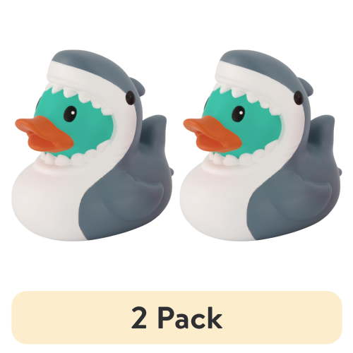 (2 pack) Infantino Fun Time Duck Baby Bath Toy, Squeezable Floating Duck, BPA-Free, Infant & Toddler Bath Toy, Shark