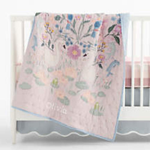 Enchanted Dreams Embroidered 100% Organic Cotton Voile Baby Crib Quilt