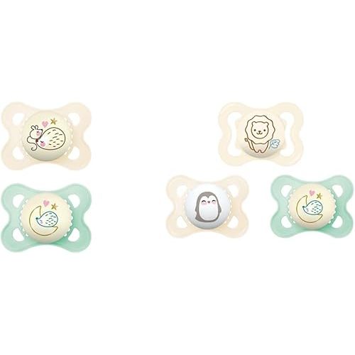 MAM Night Pacifiers with Glow (2 Pacifiers & Sterilizing Box) & MAM Variety Pack with 3 Pacifiers for Babies 0-6 Months