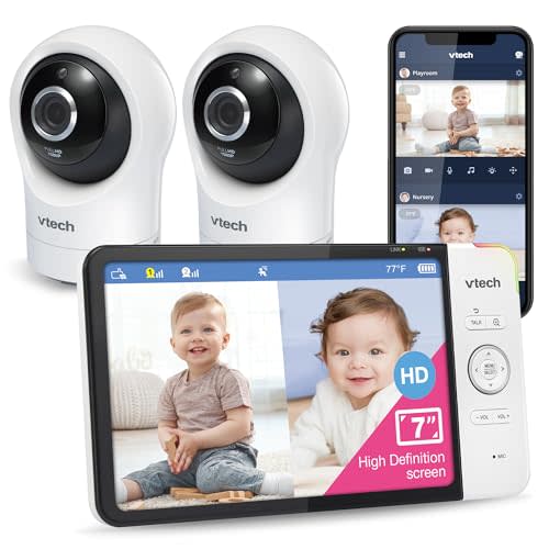 VTech RM7764-2HD Smart WiFi Baby Monitor with 2 Cameras, 1080p HD Video, 360 Pan & Tilt, 10x Zoom, 7" HD Parent Unit, Night Vision, Soothing Sounds, 2-Way Talk, Temperature & Motion Detection