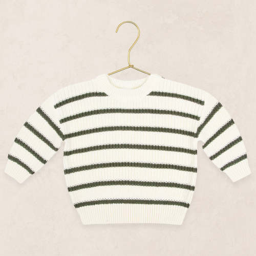 Knit Chunky Sweater - Olive Stripe