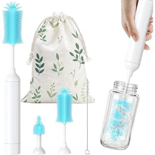 Electric Bottle Brush Cleaner Set, Automatic Baby Bottle Brush Cleaner for Travel, Portable Cleaning & AA Battery Powered, IPX7 Waterproof, Perfect Mom Essentials After Birth Gift