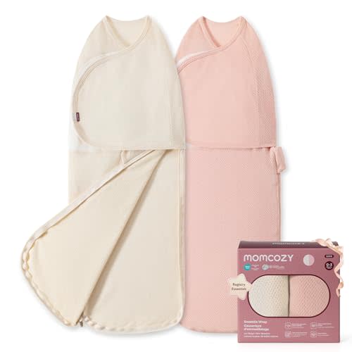 Momcozy Airflow Baby Swaddle, 100% Cotton Lightweight & Ultra Breathable, Ideal for Hot Sleeper Baby, Reduce Startle Reflex, Newborn Boys Girls Registry Essentials, 2-Pack, Petal Mist