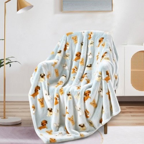 Home Mart Goods Dog Puppies Blue Soft Plush Fleece Cozy Throw Blanket - 50" x 70"