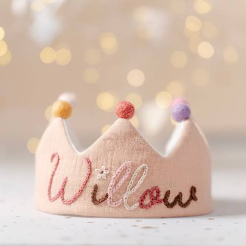 Personalized Muslin birthday crown, Party crown with hand Embroidered name,Keepsake for First Birthday Party and Special Occasions