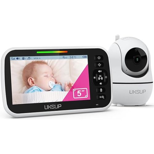 UKSUP Baby Monitor with Camera and Audio with 30 hrs Battery Life & No WiFi | Video Baby Monitor with 960ft Long Range, Remote Pan-Tilt-Zoom, Night Vision, Temperature Sensor, 2-Way Talk, 8 Lullabies