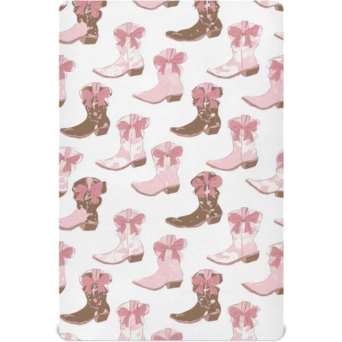 Pfrewn Crib Sheets for Boys Girls Cowgirl Boot Pink Fitted Crib Sheet Fits Standard Crib Mattress Pads Stretch Soft Toddler Baby Sheet,52x28IN