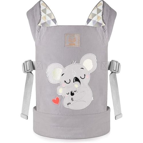 GAGAKU Doll Carrier for Kids Toy Baby Carrier Reborn Doll Carrier with Adjustable Straps for Stuffed Animal American Girl Doll Bitty Baby Doll Accessories - Gray - Embroidered Koala (GGKDC1705)