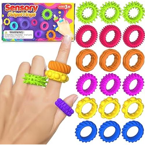 Fidget Toys Kids Sensory Rings: Fidget Ring Bulk - Sensory Toys for Kids with Autism - Quiet Anxiety Fidgets for Classroom Prize 18 Pack