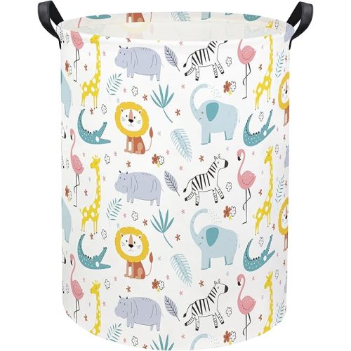 HIYAGON Baby Laundry Basket Baby Hamper for Nursery Boy and Girl Cute Kids Toy Storage Basket Organizer Bins Safari Animal Room Decor(Colorful Animals)