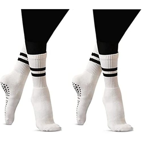 Flydo Pilates Grippy Socks with Grips for Women Yoga Non Slip Long Socks for Pure Barre, Ballet,Dance Workout 2-5 Pack