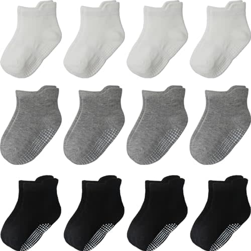 Baby Toddler Socks Grip Non Slip Boys Girls Cotton 12 Pack for Kids Ankle Cute Socks 6M-7Years