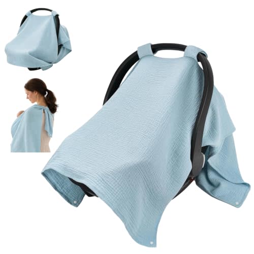 SERAPHY 2-in-1 Muslin Baby Car Seat Cover & Nursing Cover for Breastfeeding | Multi-use Soft Lightweight Muslin Carseat Cover for Boys and Girls,Breathable Summer Canopy for Infant Car Seat and Stroller