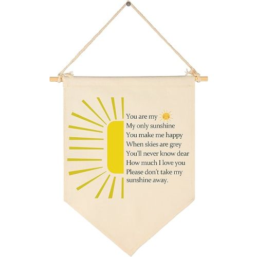 You are Gift My Sunshine-You Make Me Happy- Canvas Hanging Pennant Flag Banner Wall Sign Decor Gift for Nursery Baby Kids Girl Boy Teen Bedroom Playroom Front Door- Birthday Christmas Gift