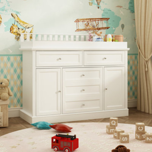 Lark Manor™ Creameans 5 Drawer Changing Table With 2 Cabinets & Reviews | Wayfair
