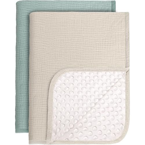 lulumoon Baby Blankets for Newborn Unisex: Thermal Minky Dotted Backing - Muslin Receiving Blanket for Baby Essential & Registry Gift 2Pack 30"x40"(IvorySage)
