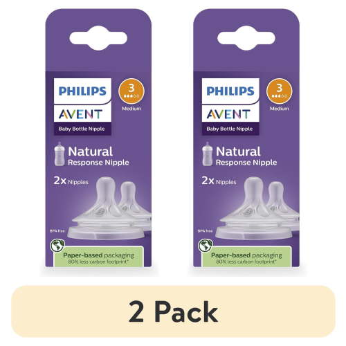 (2 pack) Philips Avent Natural Response Nipples, Medium Flow (Flow 3), 2-Pack, SCY963/02
