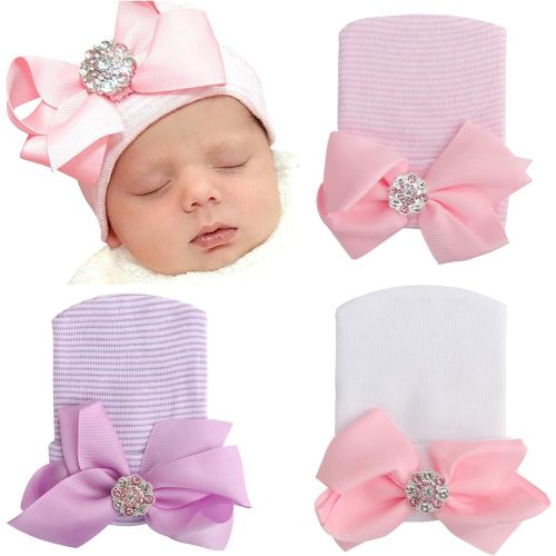 DRESHOW BQUBO Newborn Hospital Hat Infant Baby Hat Cap with Big Bow Soft Cute Knot Nursery Beanie