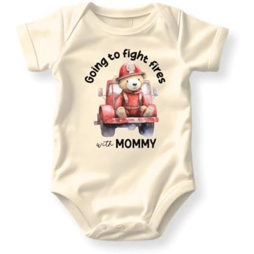 Going to Fight Fires with Mommy Baby Bodysuit Cute Firefighting Tshirt Gift for Dad Firefighter Tshirt
