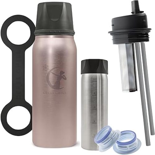 CERES CHILL OG Breastmilk Chiller Bundle with Straw Lid & Infuser – 12–34oz Portable Breast Milk Cooler & 2 Storage Bottles with Universal Pump Adapters – La Vie en Rose Gold - Special Edition